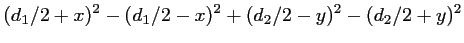 $\displaystyle (d_1/2+x)^2 - (d_1/2-x)^2 + (d_2/2-y)^2 - (d_2/2+y)^2$