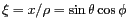 $ \xi = x/\rho = \sin \theta \cos
\phi$