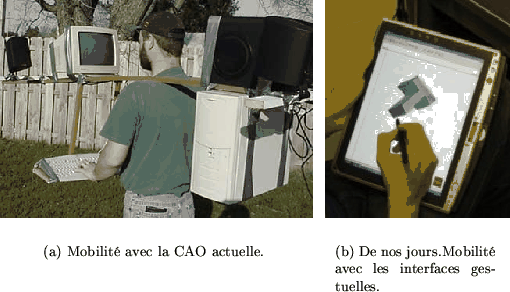 \begin{figure}\setcounter{subfigure}{0}
\subfigure[Mobilit avec la CAO actuell...
...gestuelles.]{
\includegraphics[width=.336\textwidth]{tabletPC}}
\end{figure}